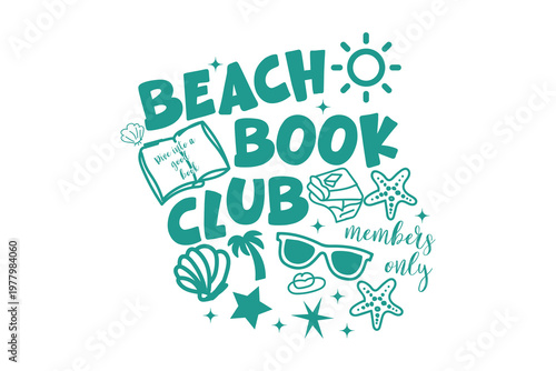 Beach book club a summer reading illustration with coastal elements