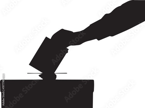 Silhouette of hand casting vote into ballot box voting