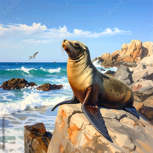 A sea lion on a rocky coastline