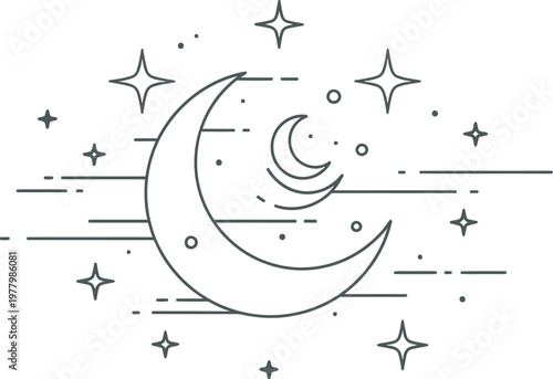 Crescent moon paired with sparkling stars evokes a peaceful nocturnal atmosphere suitable for calming visuals today.