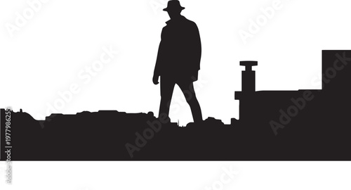 Silhouette of Man Standing on Rooftop Over Cityscape