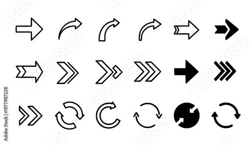 Various arrow shapes and styles including straight curved and double-headed pointers