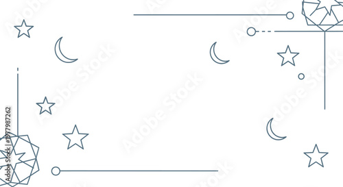 Geometric frame featuring delicate stars and moons provides a minimalist setting for seasonal Islamic holiday text.