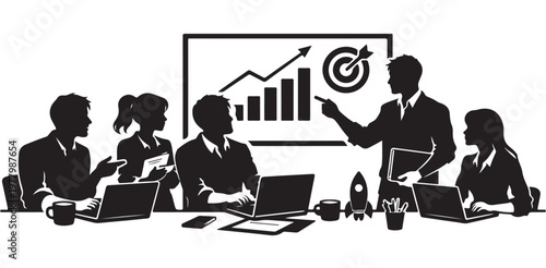 Professional team meeting with business growth targets and data analysis