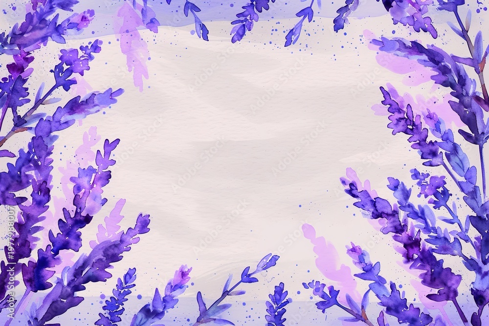 Fototapeta premium Purple Lavender Watercolor Floral Frame with Soft Background