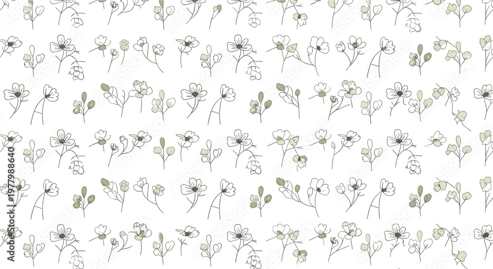 Fototapeta premium Delicate floral pattern with small flowers and leaves, seamless background texture.