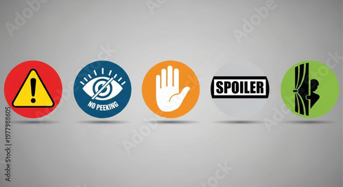 Set of warning and information icons including spoiler alert.