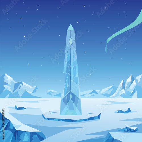 Large Iceberg in Frozen Landscape.