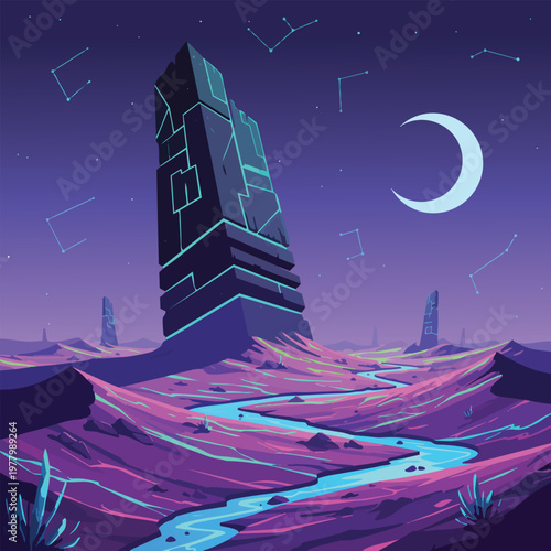 Futuristic Tower in Desert Landscape.