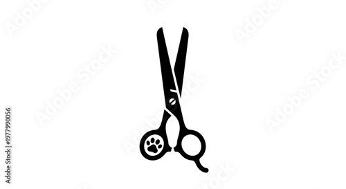 Black icon of scissors with paw print for pet grooming