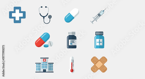 Medical icons and symbols for healthcare and pharmacy services online concept