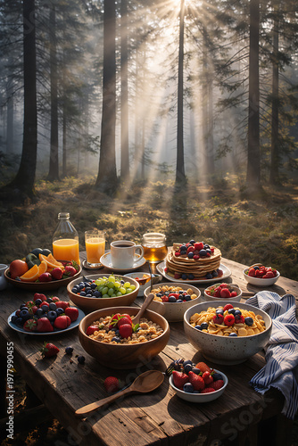 Picnic Setup in Forest with Sunlight Natural Lifestyle Scene