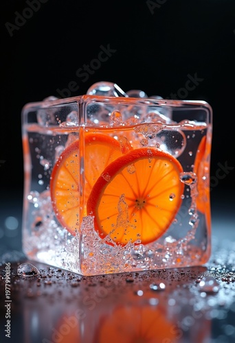 Frozen Orange Slices in Ice Cube