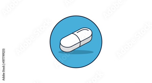Simple Medical Pill Icon in Blue Circle