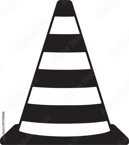 Traffic cone icon in black and white colors isolated