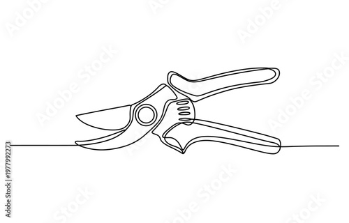 Continuous line drawing of garden pruning shears