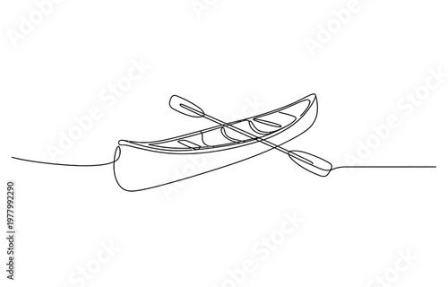 Continuous line drawing of a canoe with a paddle