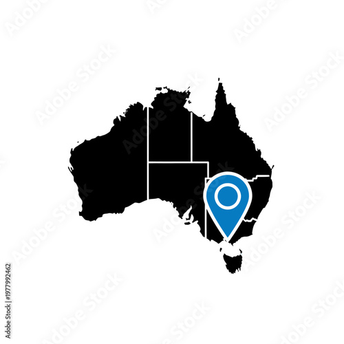 Australia vector map illustration with location pin pointing to a destination on the map