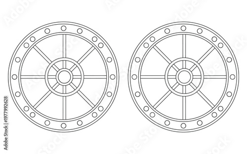 Circular bank vault door outline vector icon, financial security safe vault entrance symbol