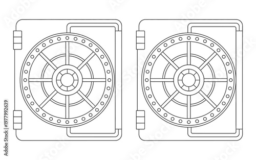 Circular bank vault door outline vector icon, financial security safe vault entrance symbol
