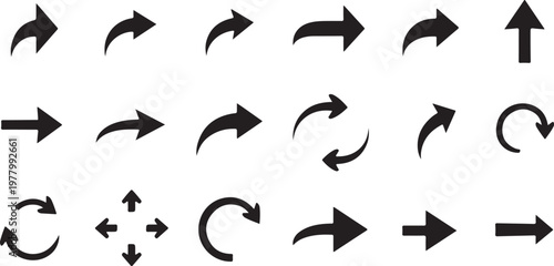 Collection of various black arrow icons on white background