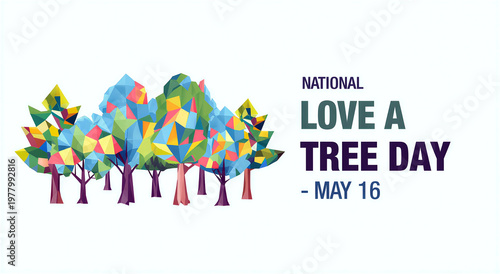 Colorful geometric tree illustration celebrating national love a tree day on may sixteenth