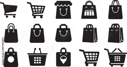 Shopping icons and bags for e-commerce and retail concepts