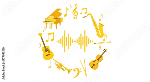 Musical Instruments and Sound Waves Collage - Harmony and Rhythm Concept