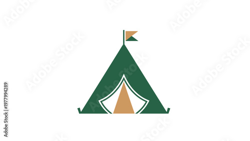 Green tent icon with flag.