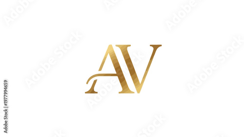 Golden luxury lettering AV logo symbol.