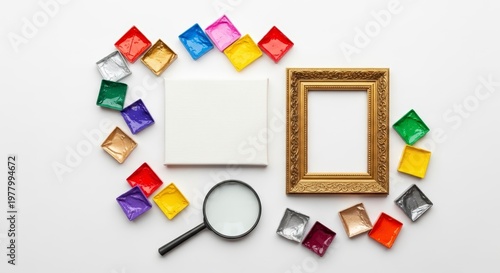 Colorful photo editing concept tools.