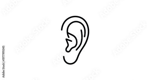 Minimalist Ear Icon Outline, Hearing Symbol, Auditory Sense, Simple Line Art