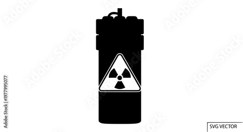 Radioactive waste container icon with radiation symbol, black silhouette on white background