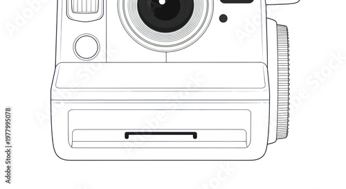 Retro instant camera line art illustration, vintage photography equipment drawing