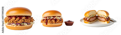 A mouthwatering selection of pulled pork and beef sandwiches on a transparent background
