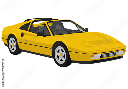 Classic Yellow Italian Sports Car Illustration with Targa Top and Retro Styling
