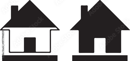 Black and white minimalist of two houses rooftop chimney