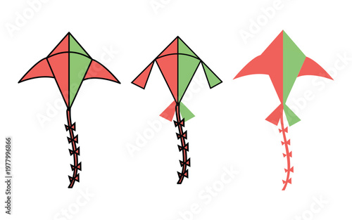Colorful Flying Kite Collection – Decorative Patterned Kites with Ribbon Tails Vector IllustrationWeb
