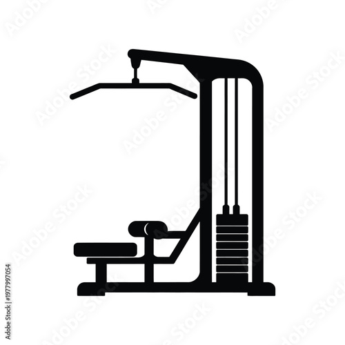 Black silhouette of a lat pulldown machine for strength training and bodybuilding exercises.