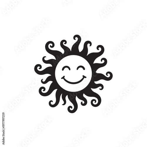 Smiling Sun Face Icon Design Element.