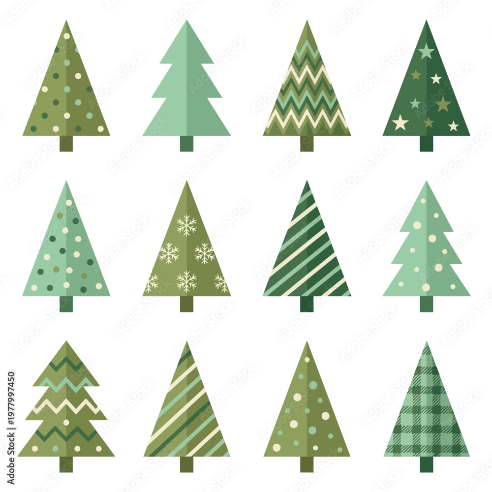 Obraz premium Stylized Green Christmas Trees Collection