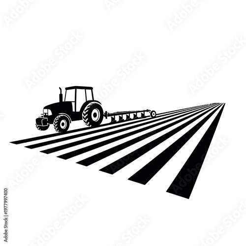 Tractor Plowing Field Agricultural Machinery.