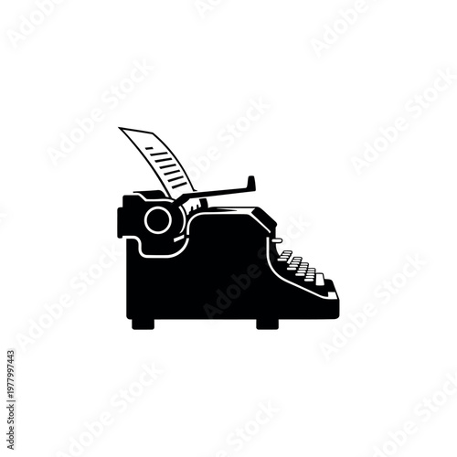 Vintage Typewriter Silhouette Icon.