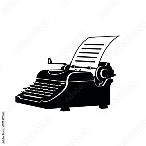 Vintage Typewriter with Paper Silhouette.