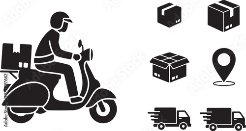 Delivery Services with Motorbike and Truck Icons Vector Graphic