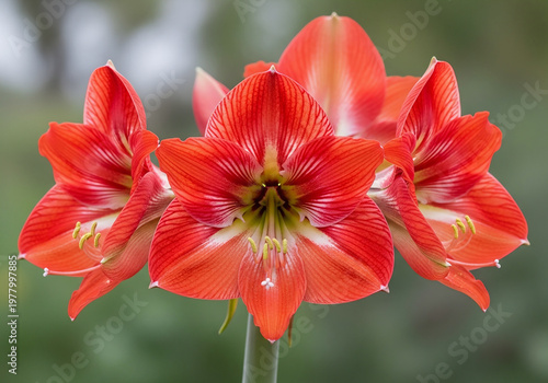 Striking Close-up of Red and White Amaryllis Blooms in Soft Light