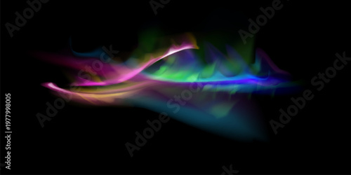 Realistic northern lights. Vector aurora borealis on transparent background. Beautiful natural effect for design projects