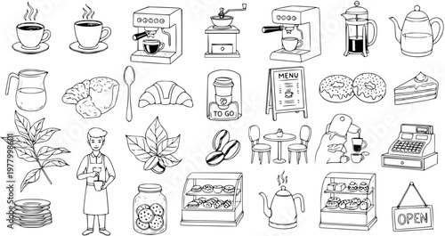 Coffee Shop Vector Line Art: Food, Beverages, Bakery, and Menu