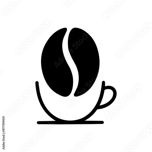 Coffee cup silhouette with coffee bean illustration for beverage, cafe, and nutrition themed designs