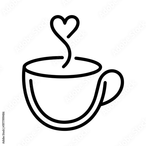 Minimalistic line art of a cup with heart-shaped steam rising, perfect for cozy beverage themes